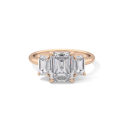 Emerald Three Stone Lab Grown Diamond Engagement Ring