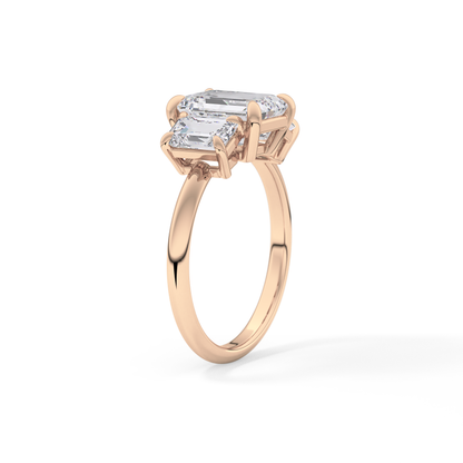 Emerald Three Stone Lab Grown Diamond Engagement Ring