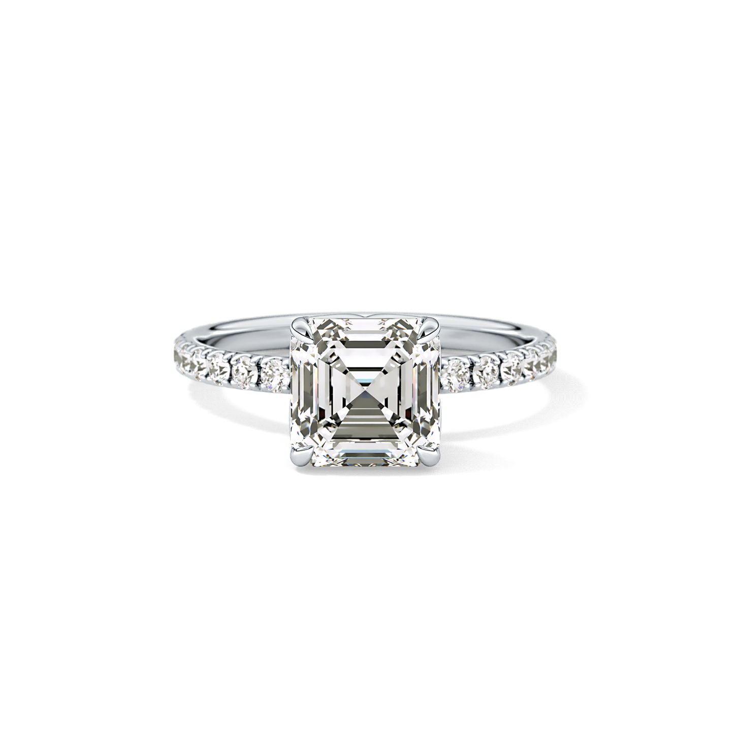 Asscher Pave Lab Grown Diamond Engagement Ring
