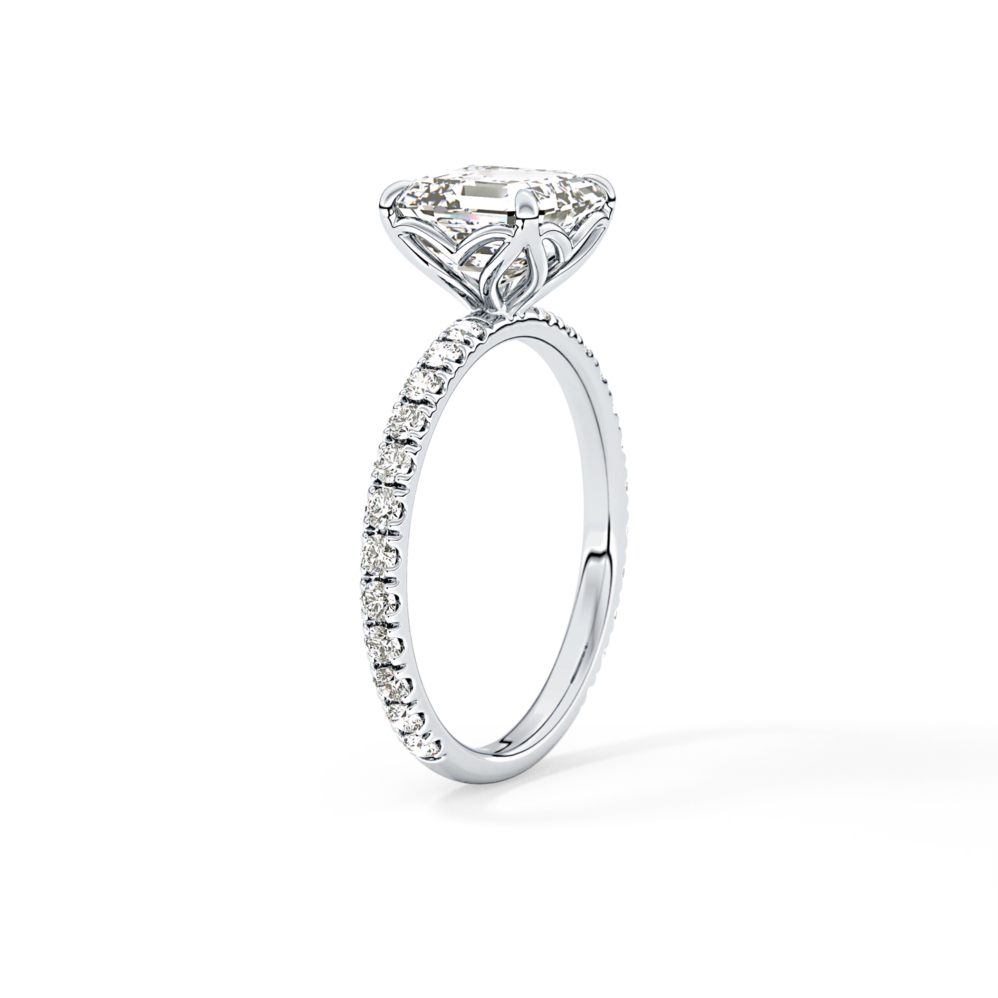 Asscher Pave Lab Grown Diamond Engagement Ring