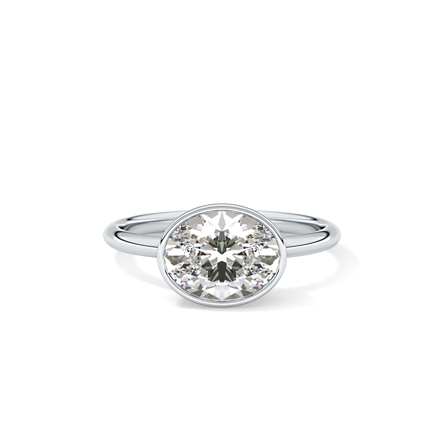 East West Oval Bezel Lab Grown Engagement Ring