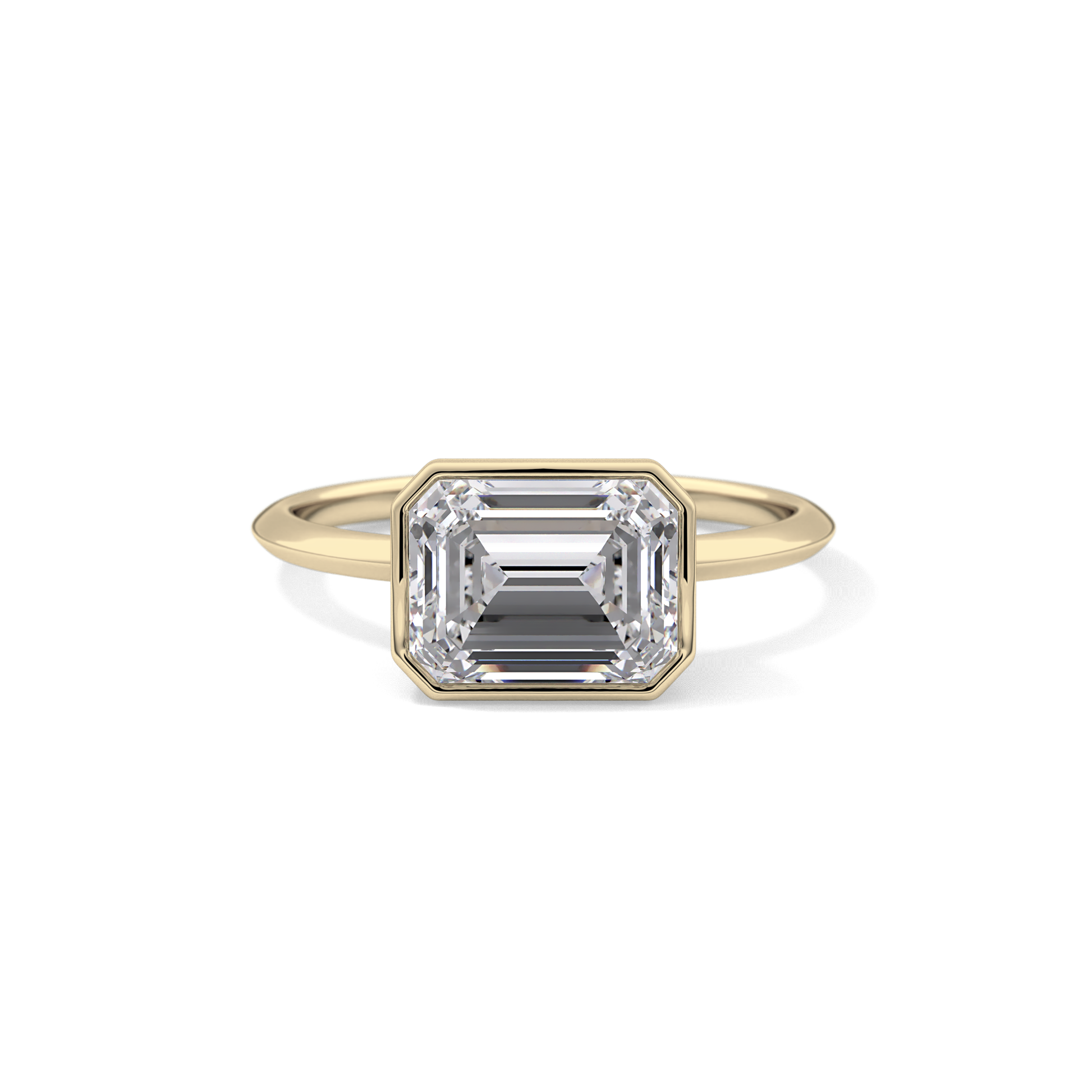 East West Emerald Bezel Lab Grown Engagement Ring