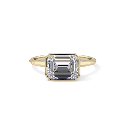 East West Emerald Bezel Lab Grown Engagement Ring