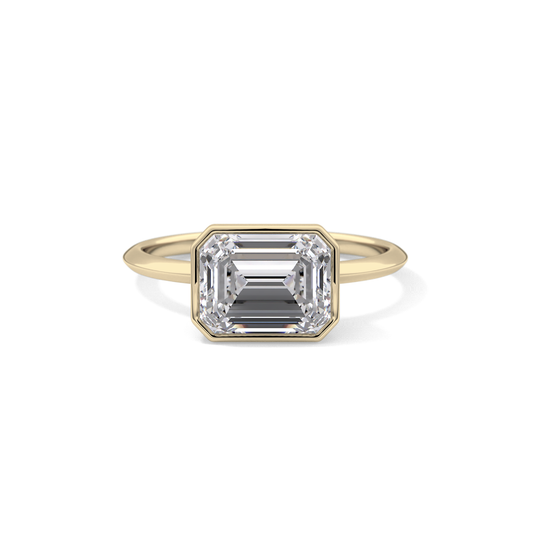East West Emerald Bezel Lab Grown Engagement Ring