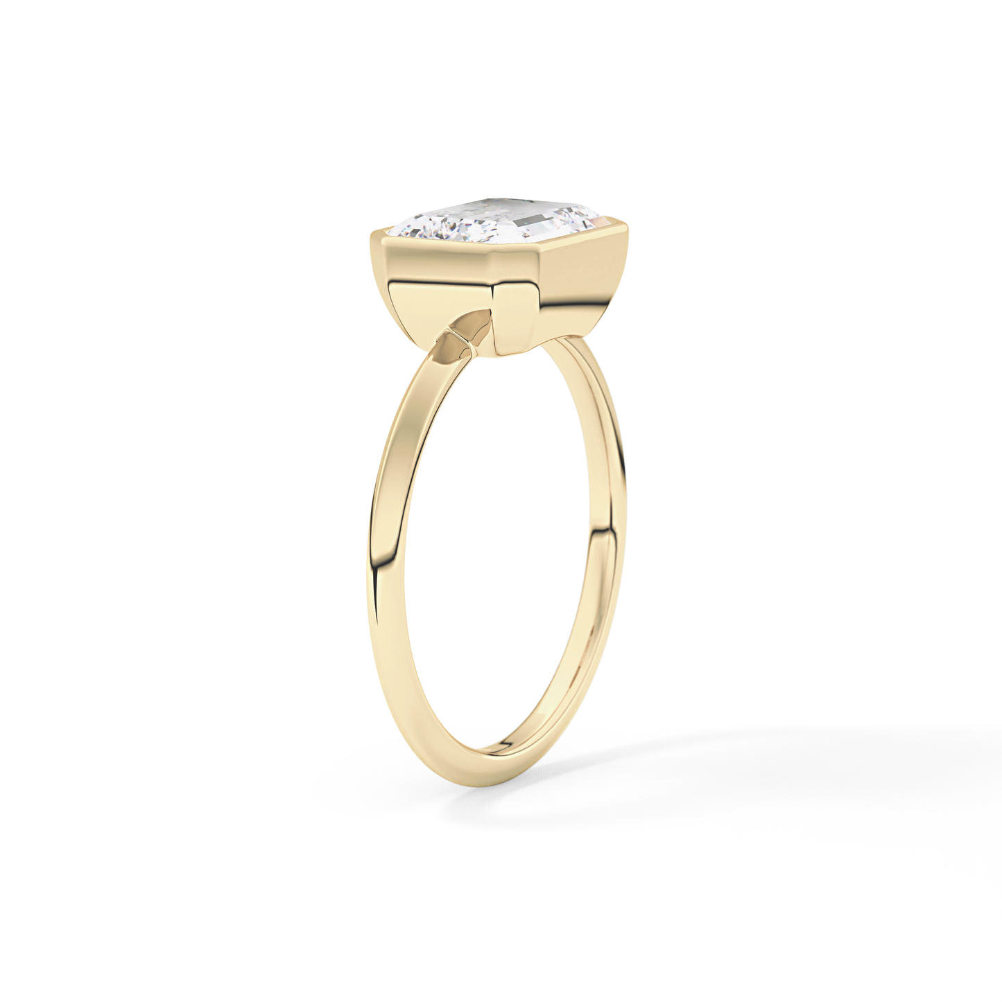 East West Emerald Bezel Lab Grown Engagement Ring