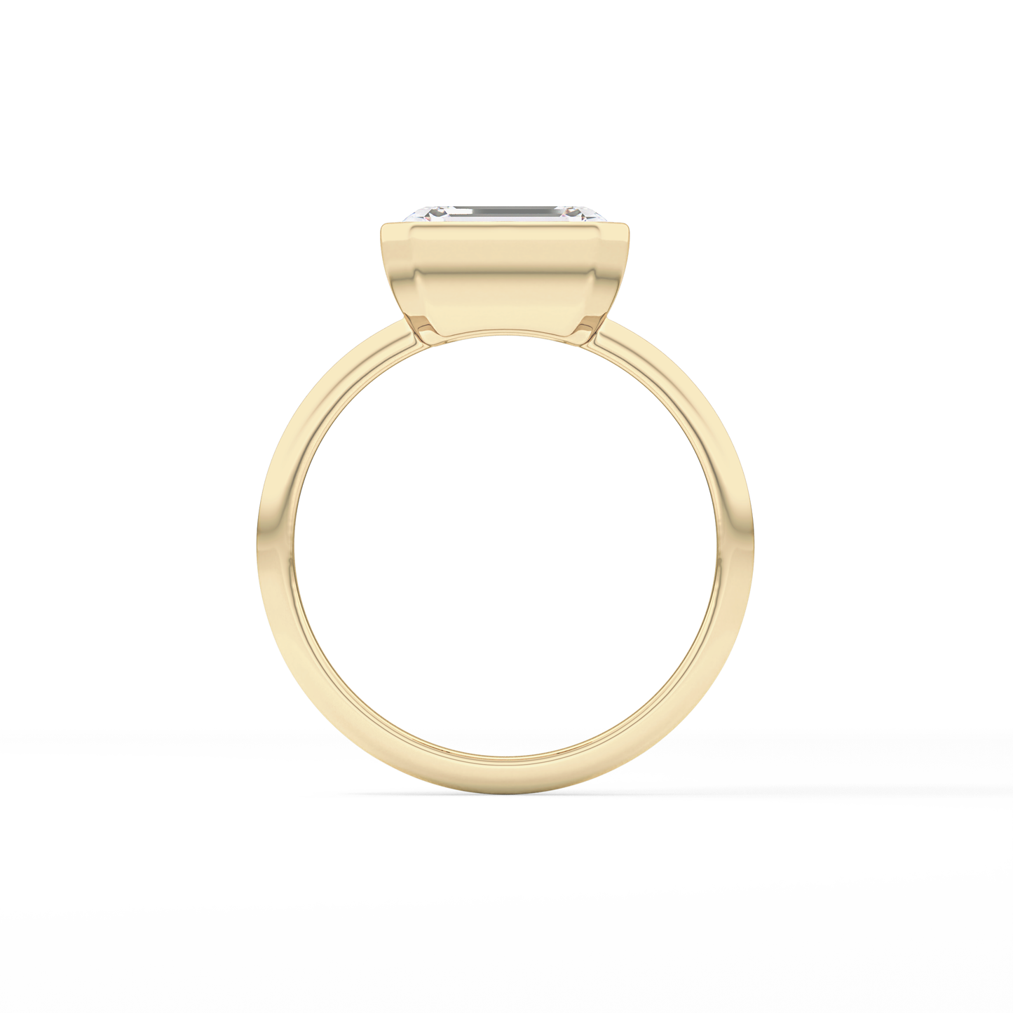 East West Emerald Bezel Lab Grown Engagement Ring