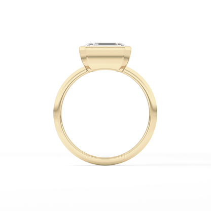 East West Emerald Bezel Lab Grown Engagement Ring
