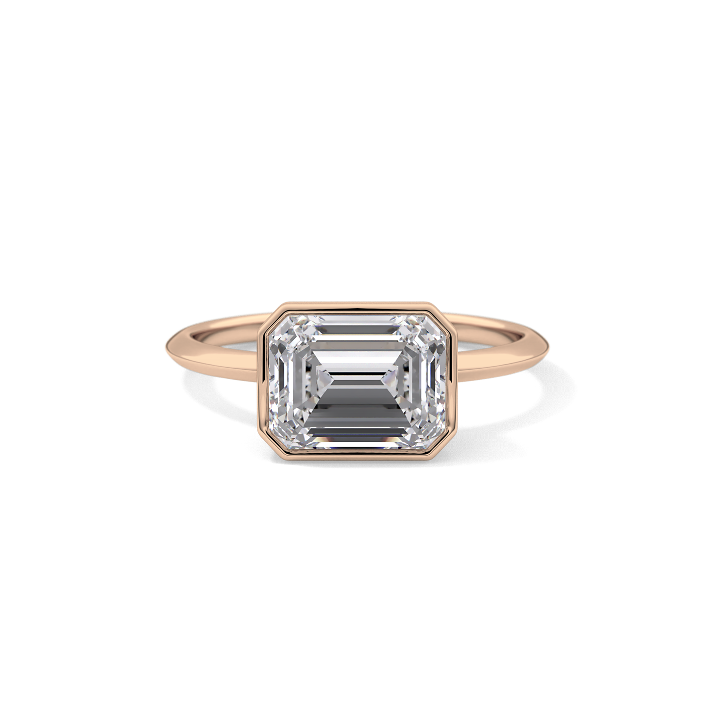 East West Emerald Bezel Lab Grown Engagement Ring