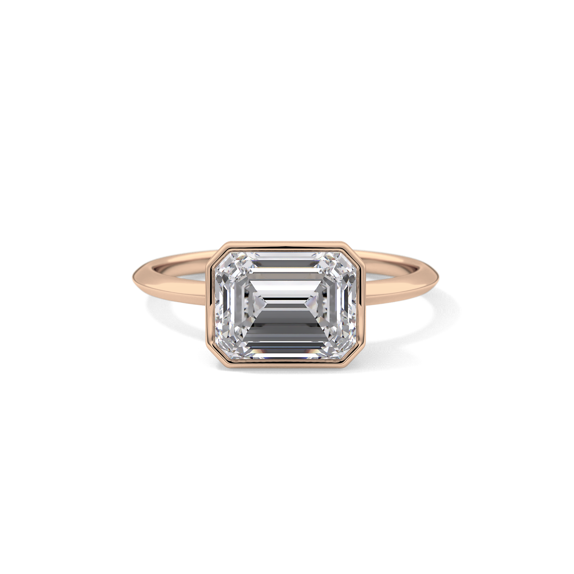 East West Emerald Bezel Lab Grown Engagement Ring