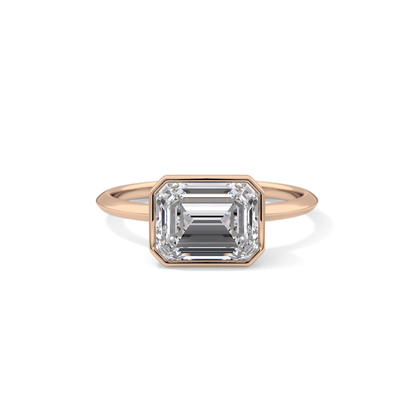 East West Emerald Bezel Lab Grown Engagement Ring