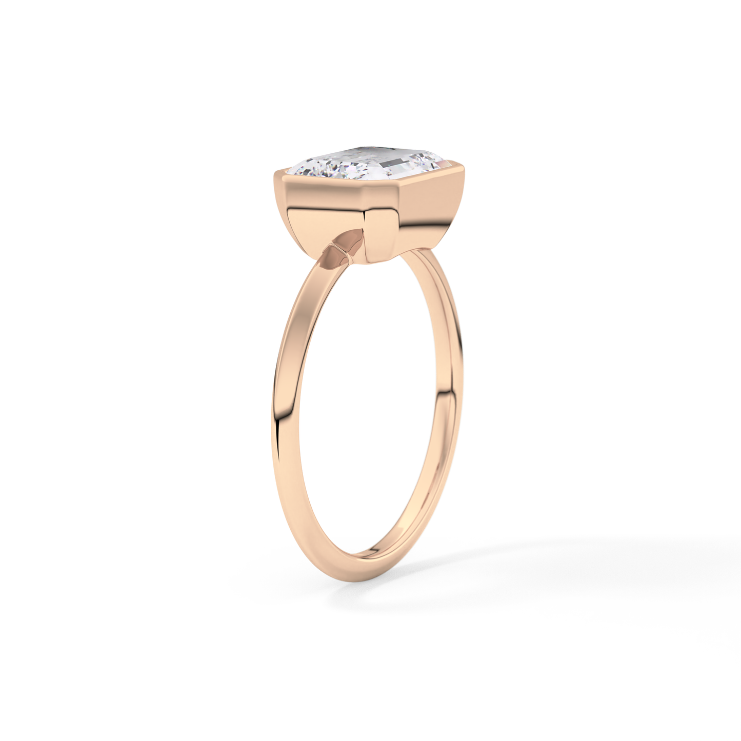 East West Emerald Bezel Lab Grown Engagement Ring