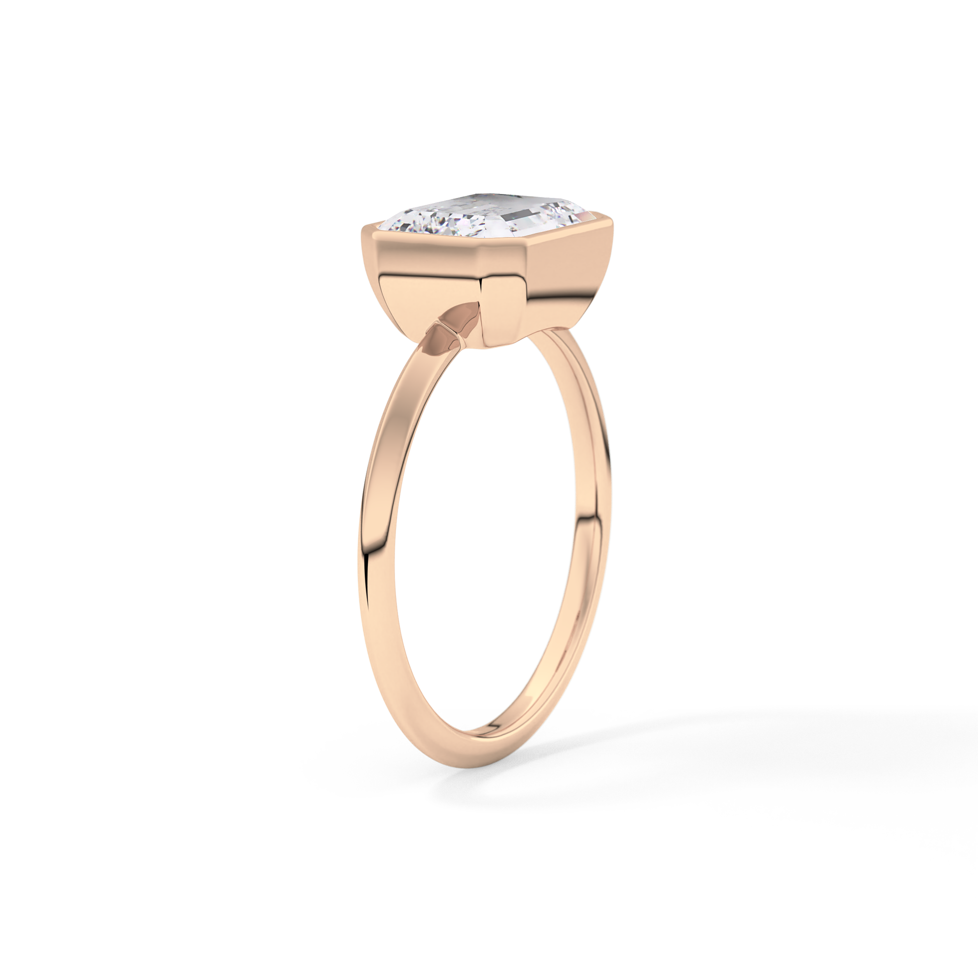 East West Emerald Bezel Lab Grown Engagement Ring