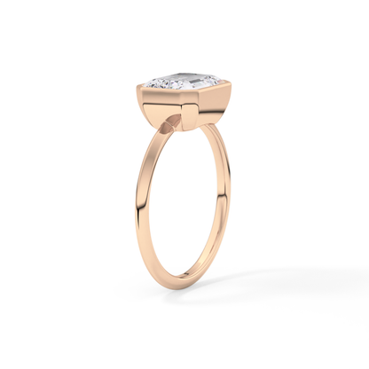 East West Emerald Bezel Lab Grown Engagement Ring