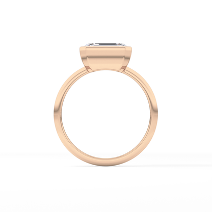 East West Emerald Bezel Lab Grown Engagement Ring