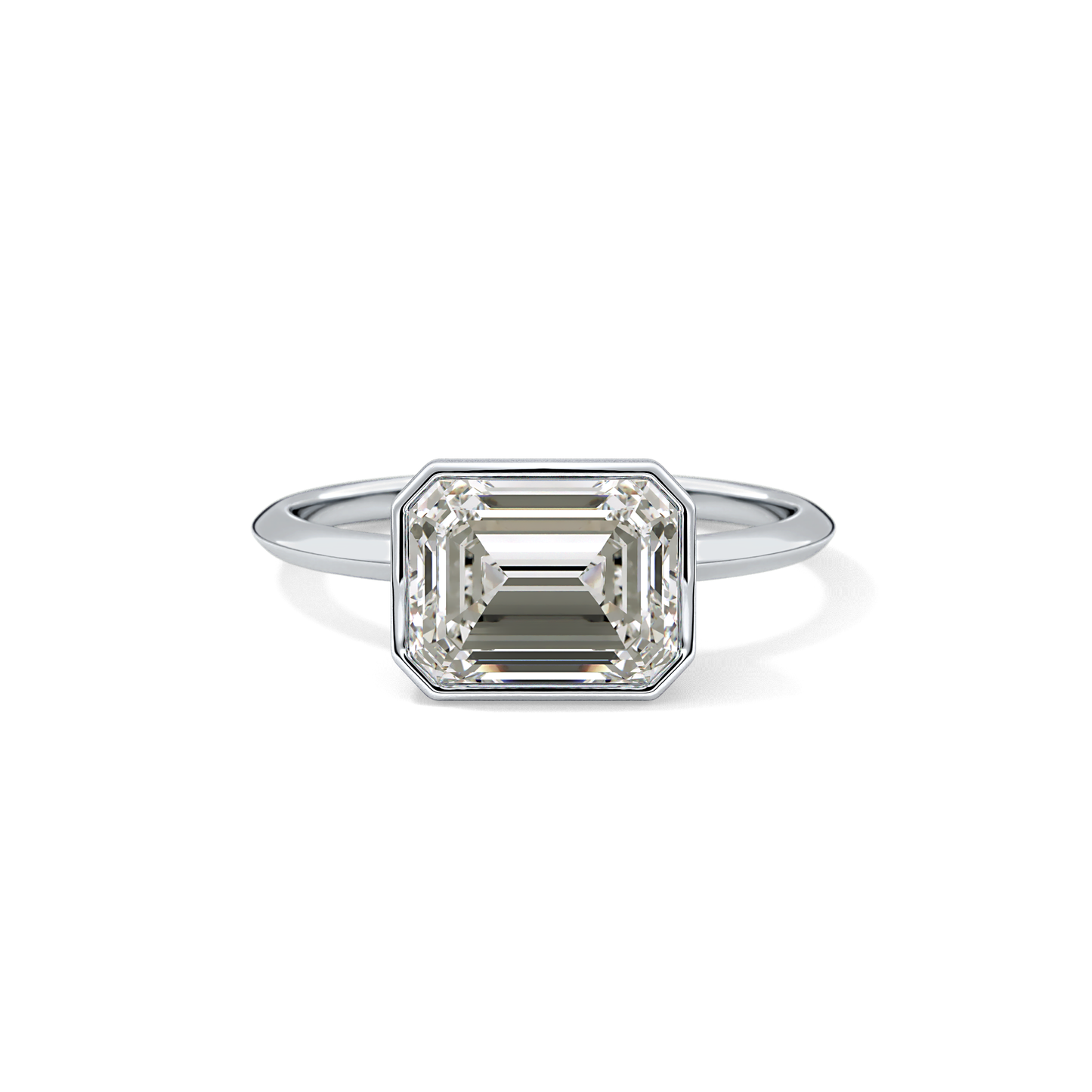East West Emerald Bezel Lab Grown Engagement Ring
