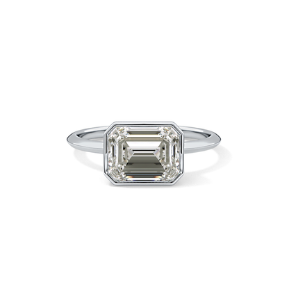 East West Emerald Bezel Lab Grown Engagement Ring