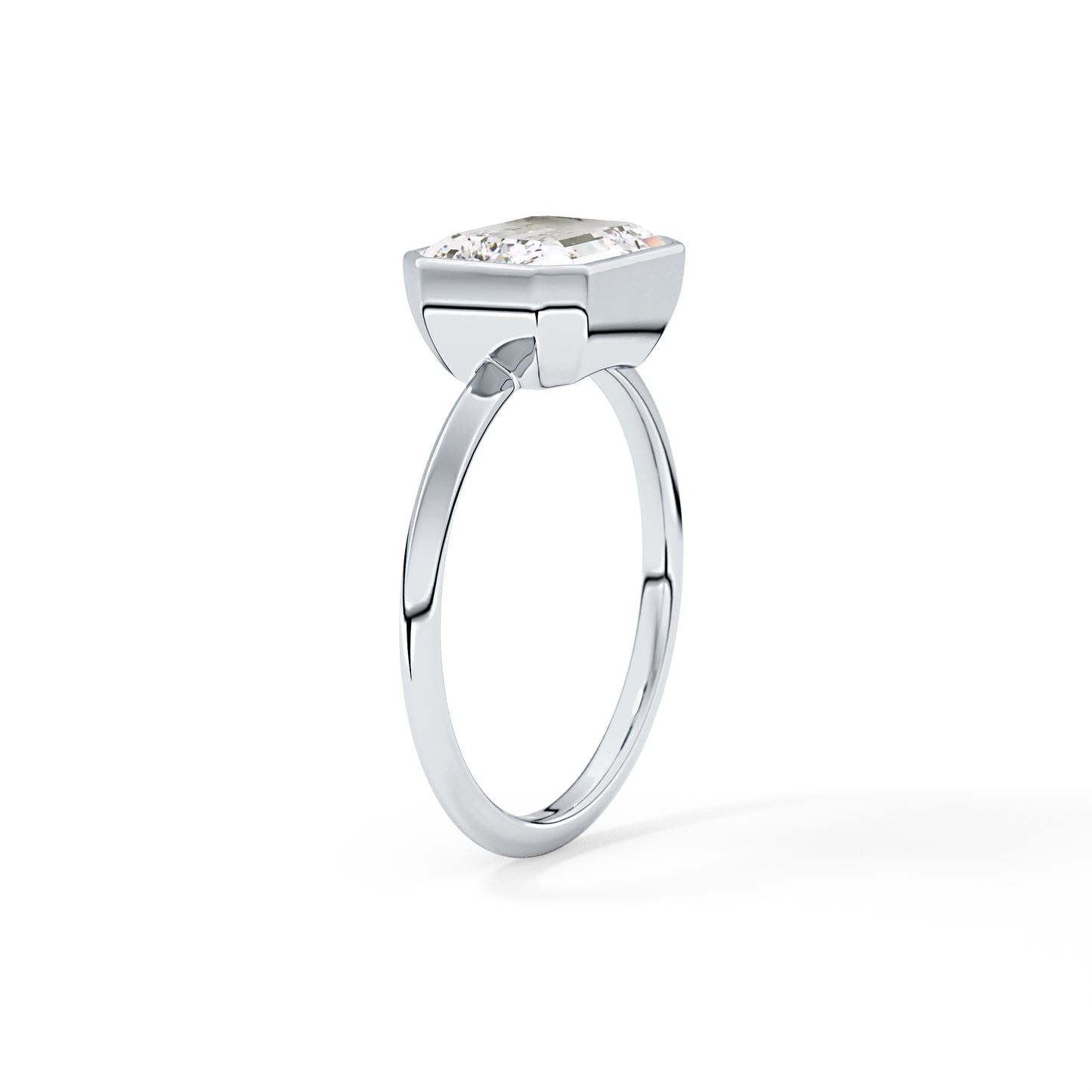 East West Emerald Bezel Lab Grown Engagement Ring
