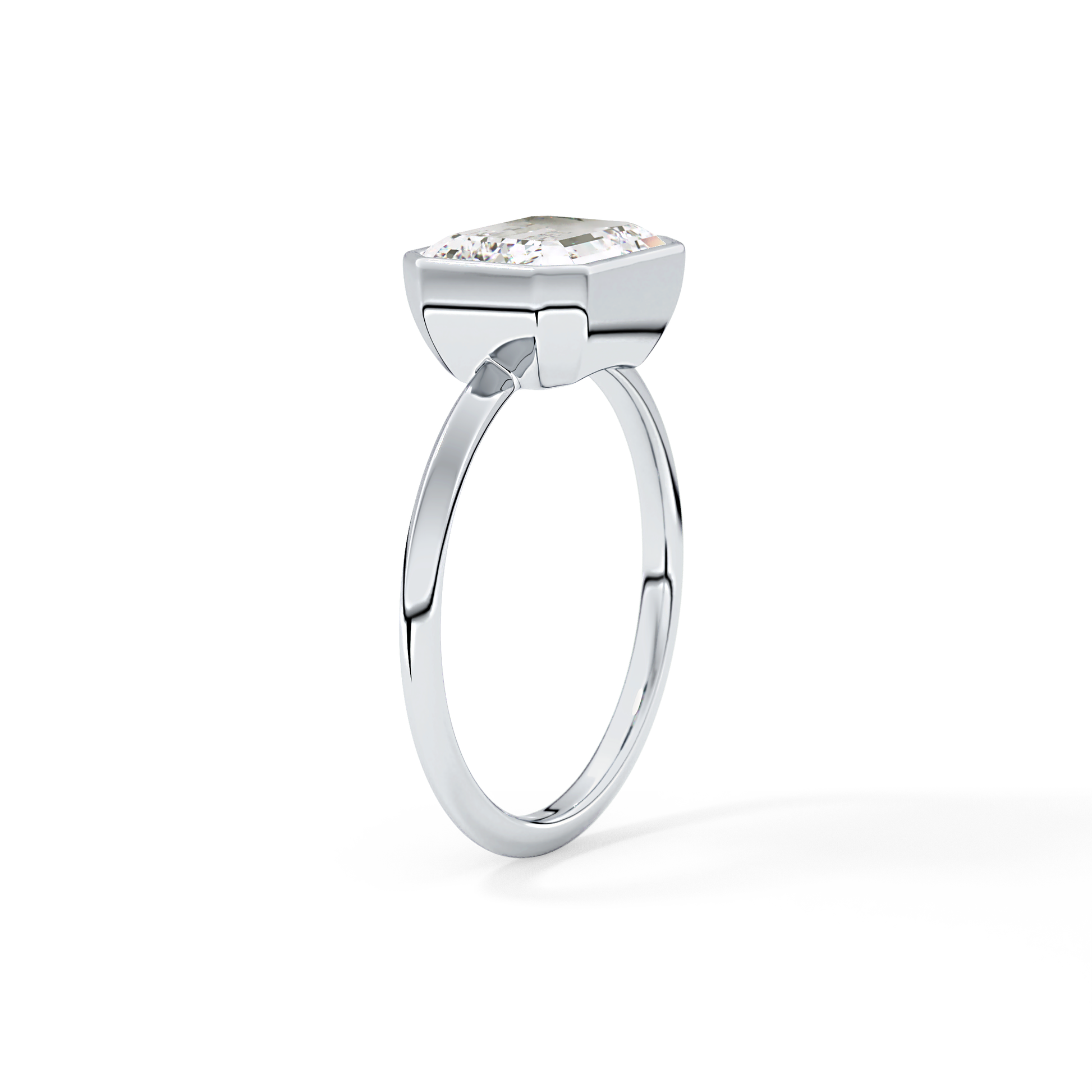 East West Emerald Bezel Lab Grown Engagement Ring