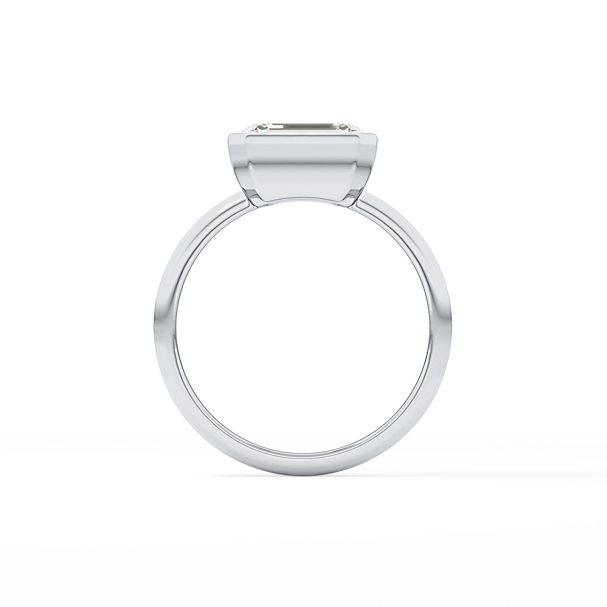 East West Emerald Bezel Lab Grown Engagement Ring