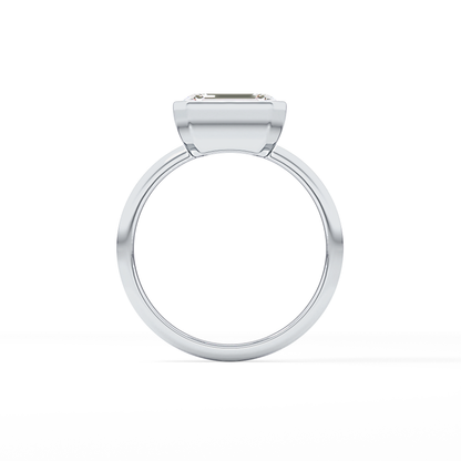 East West Emerald Bezel Lab Grown Engagement Ring