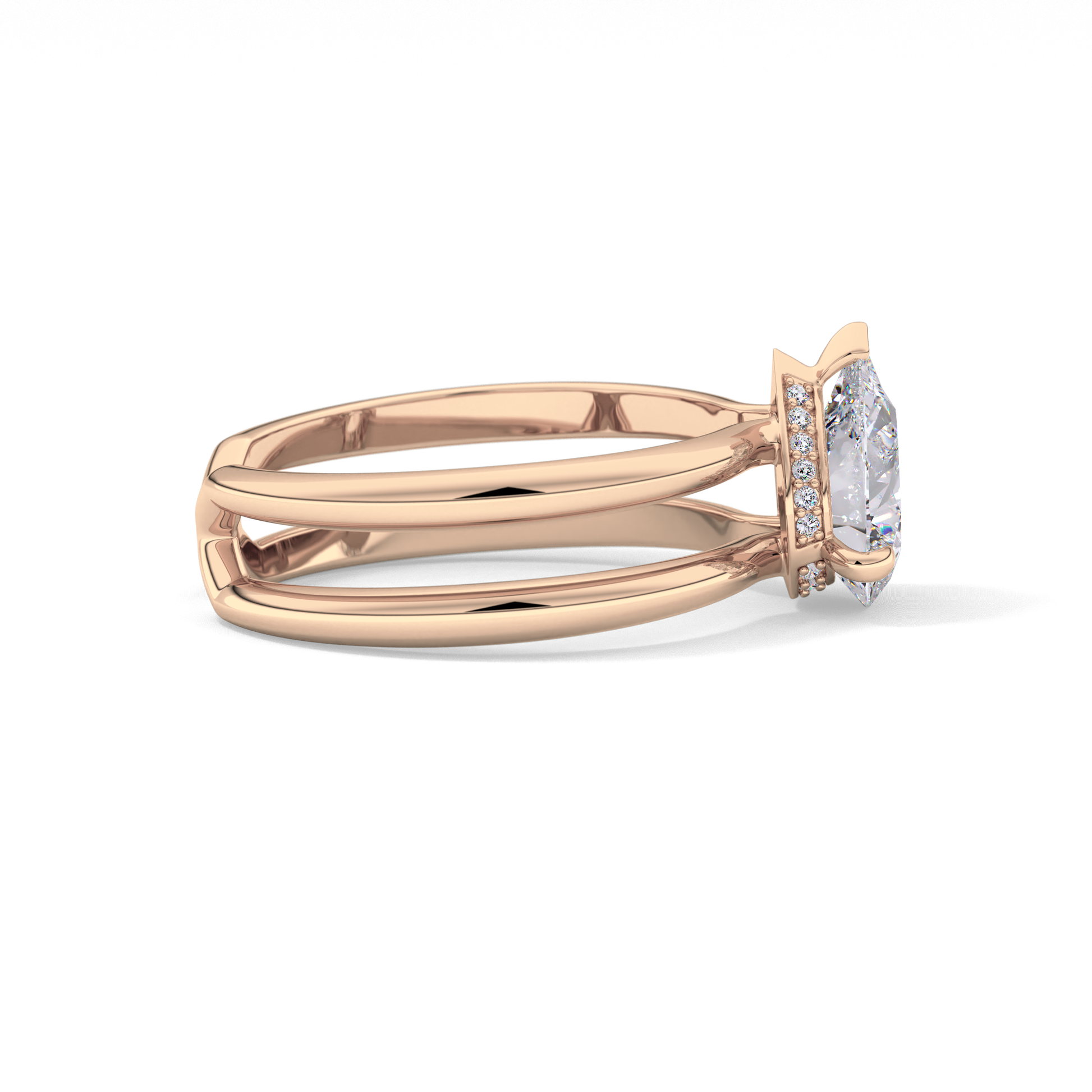 Pear Double Shank & Hidden Halo Lab Grown Diamond Engagement Ring