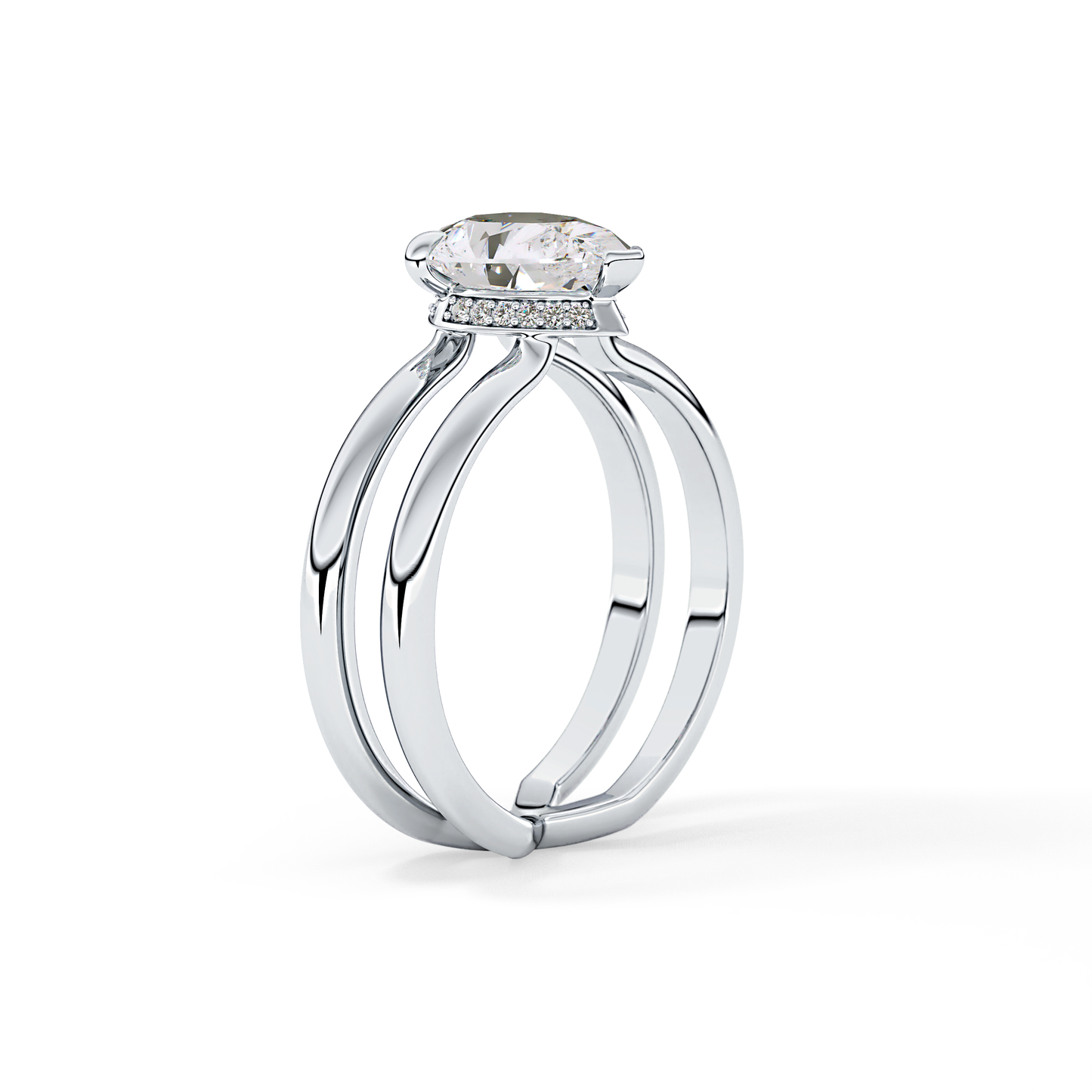 Pear Double Shank & Hidden Halo Lab Grown Diamond Engagement Ring
