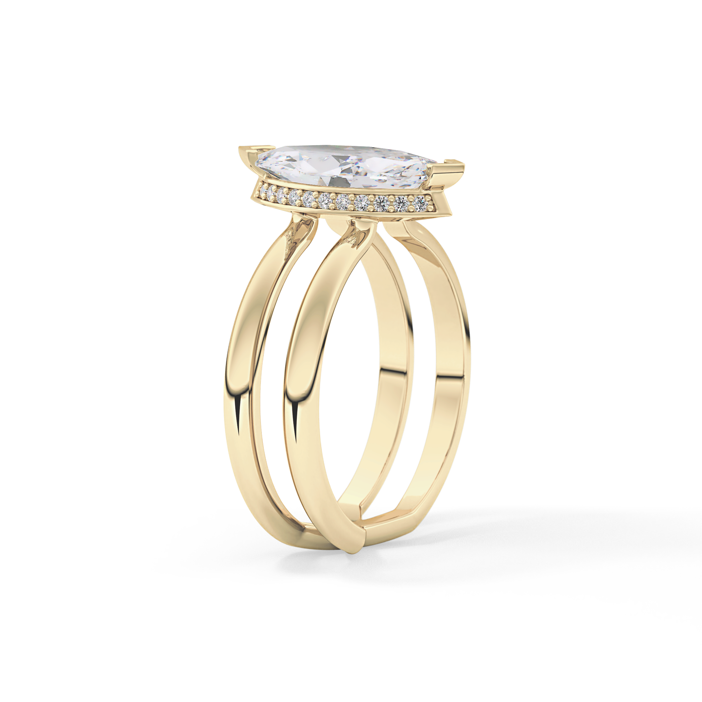 Marquise Double Shank & Hidden Halo Lab Grown Diamond Engagement Ring