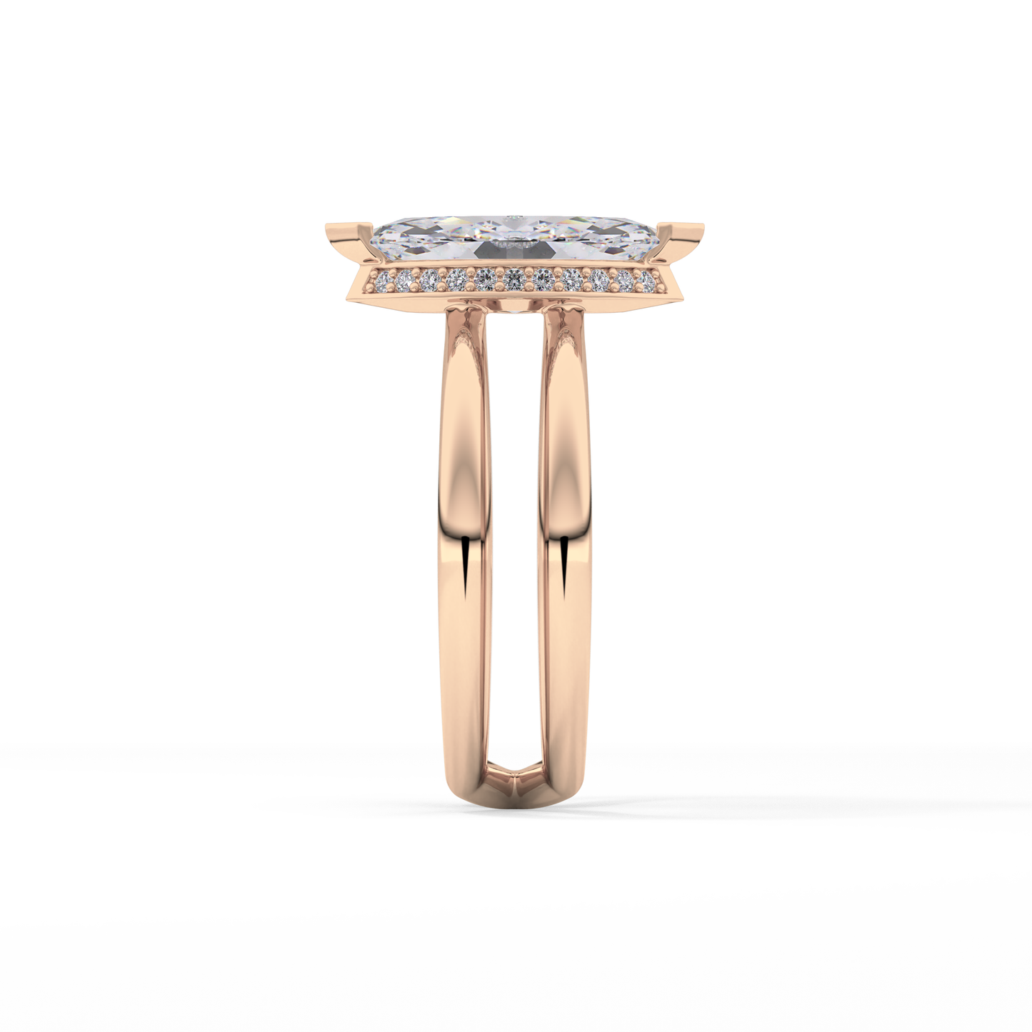 Marquise Double Shank & Hidden Halo Lab Grown Diamond Engagement Ring