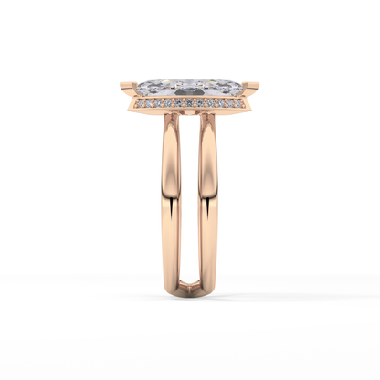 Marquise Double Shank & Hidden Halo Lab Grown Diamond Engagement Ring
