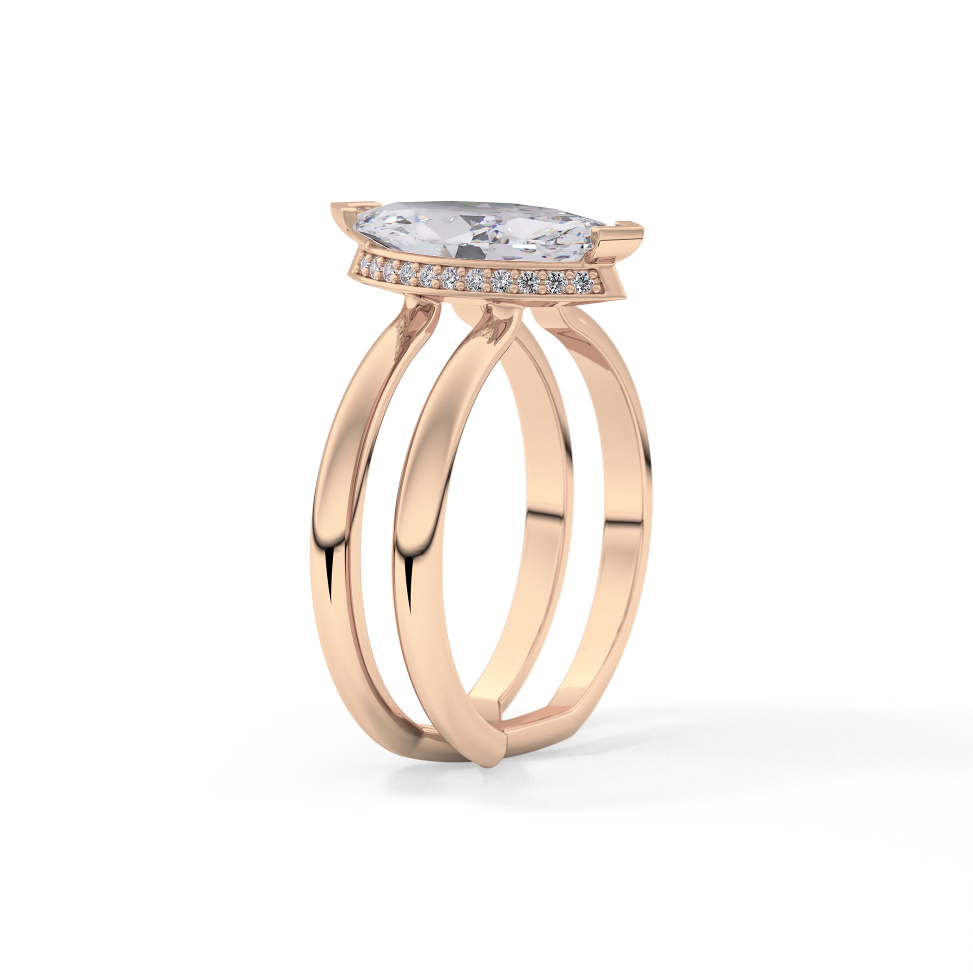 Marquise Double Shank & Hidden Halo Lab Grown Diamond Engagement Ring