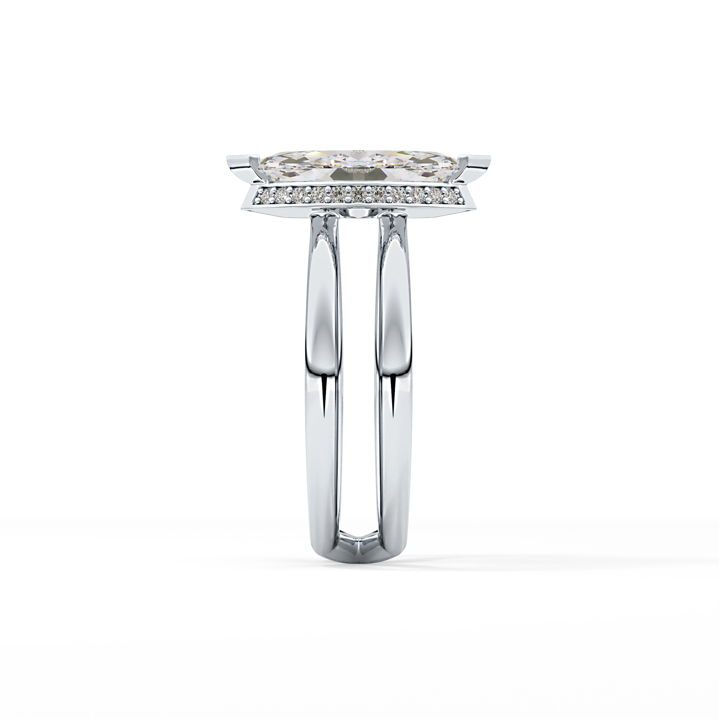 Marquise Double Shank & Hidden Halo Lab Grown Diamond Engagement Ring