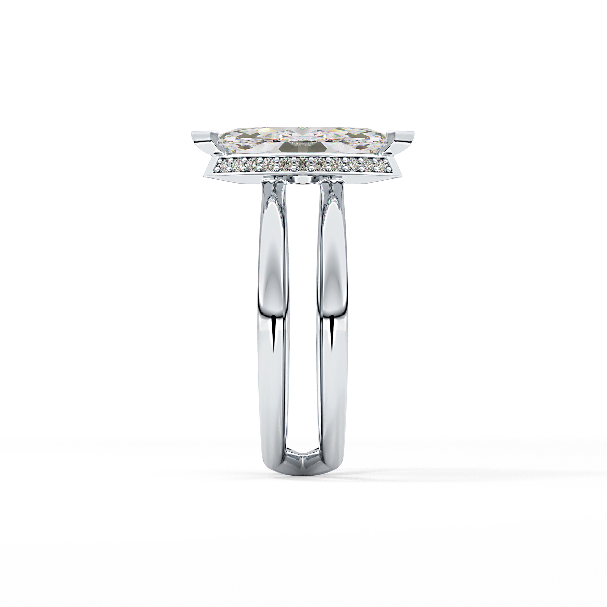 Marquise Double Shank & Hidden Halo Lab Grown Diamond Engagement Ring