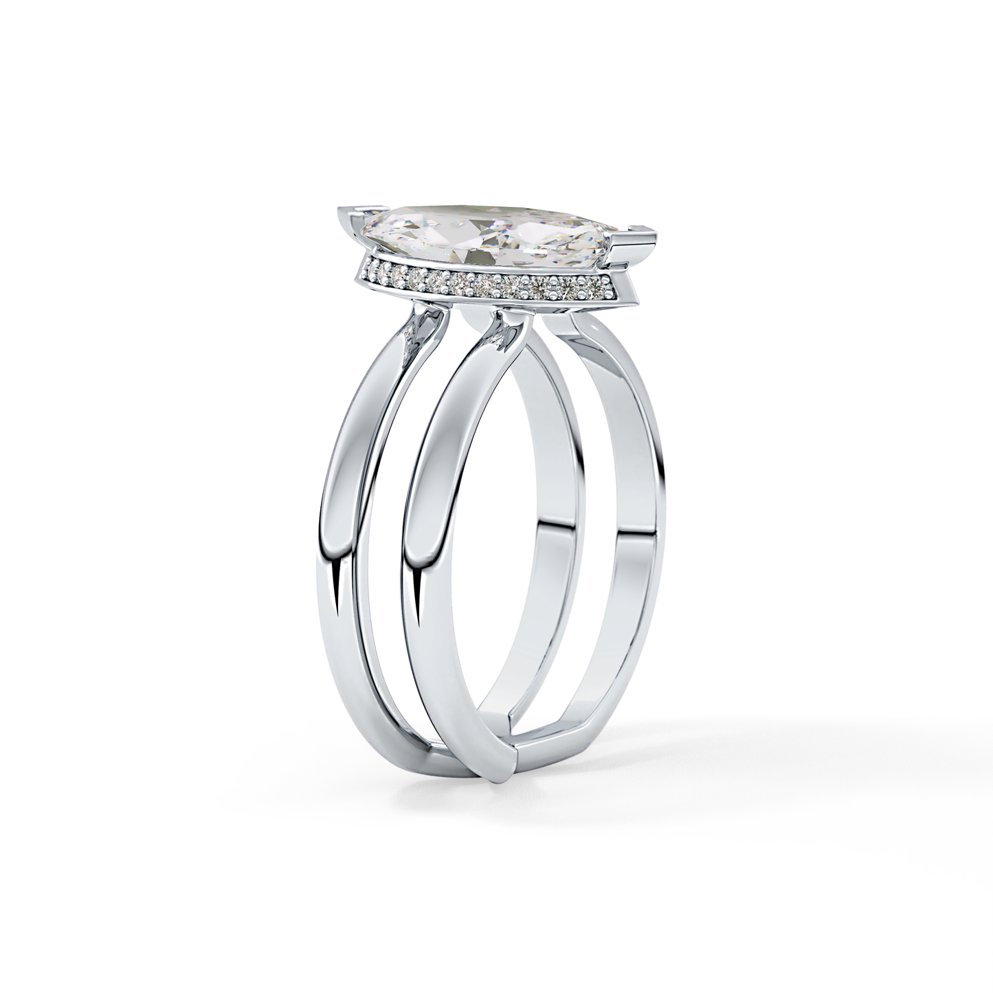 Marquise Double Shank & Hidden Halo Lab Grown Diamond Engagement Ring