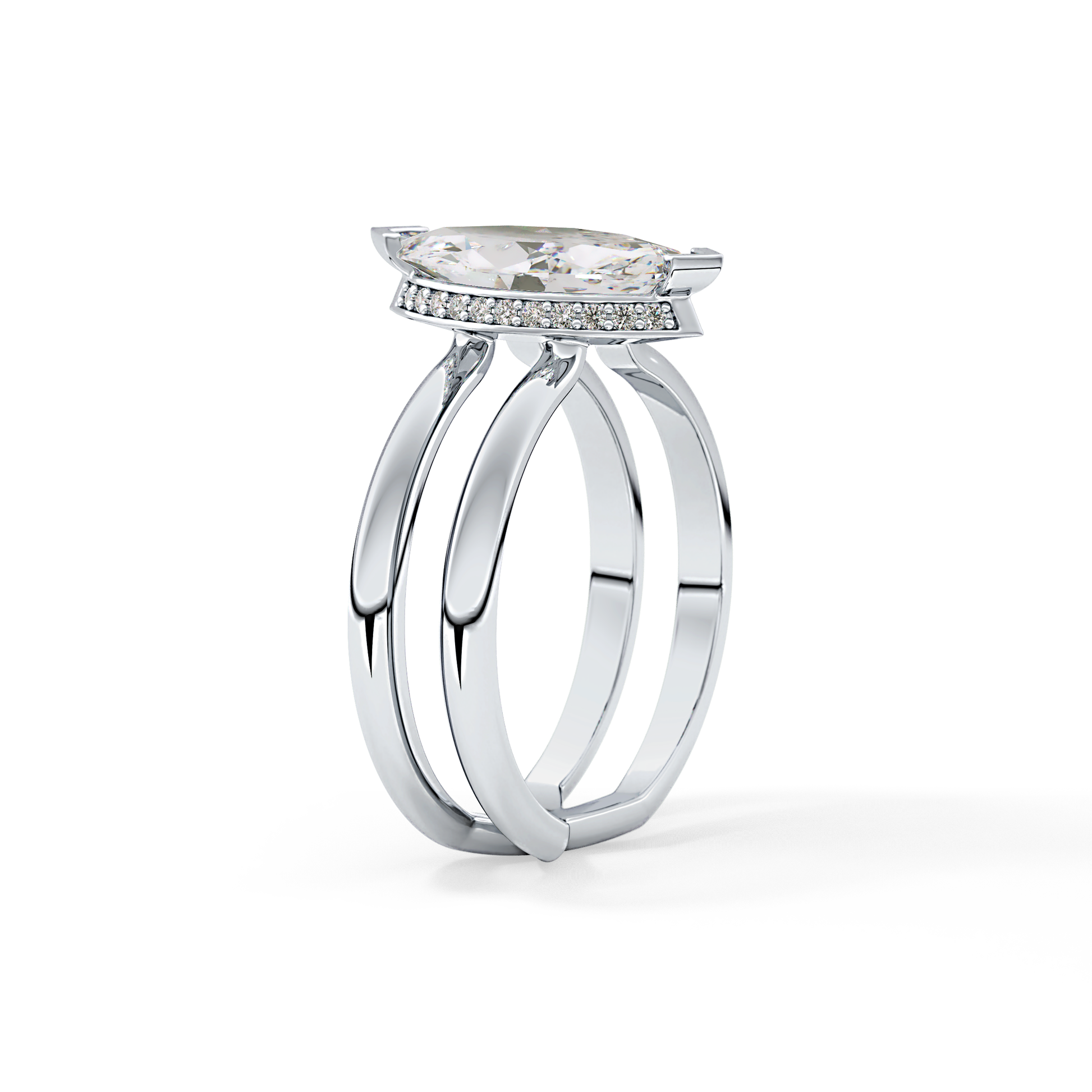 Marquise Double Shank & Hidden Halo Lab Grown Diamond Engagement Ring