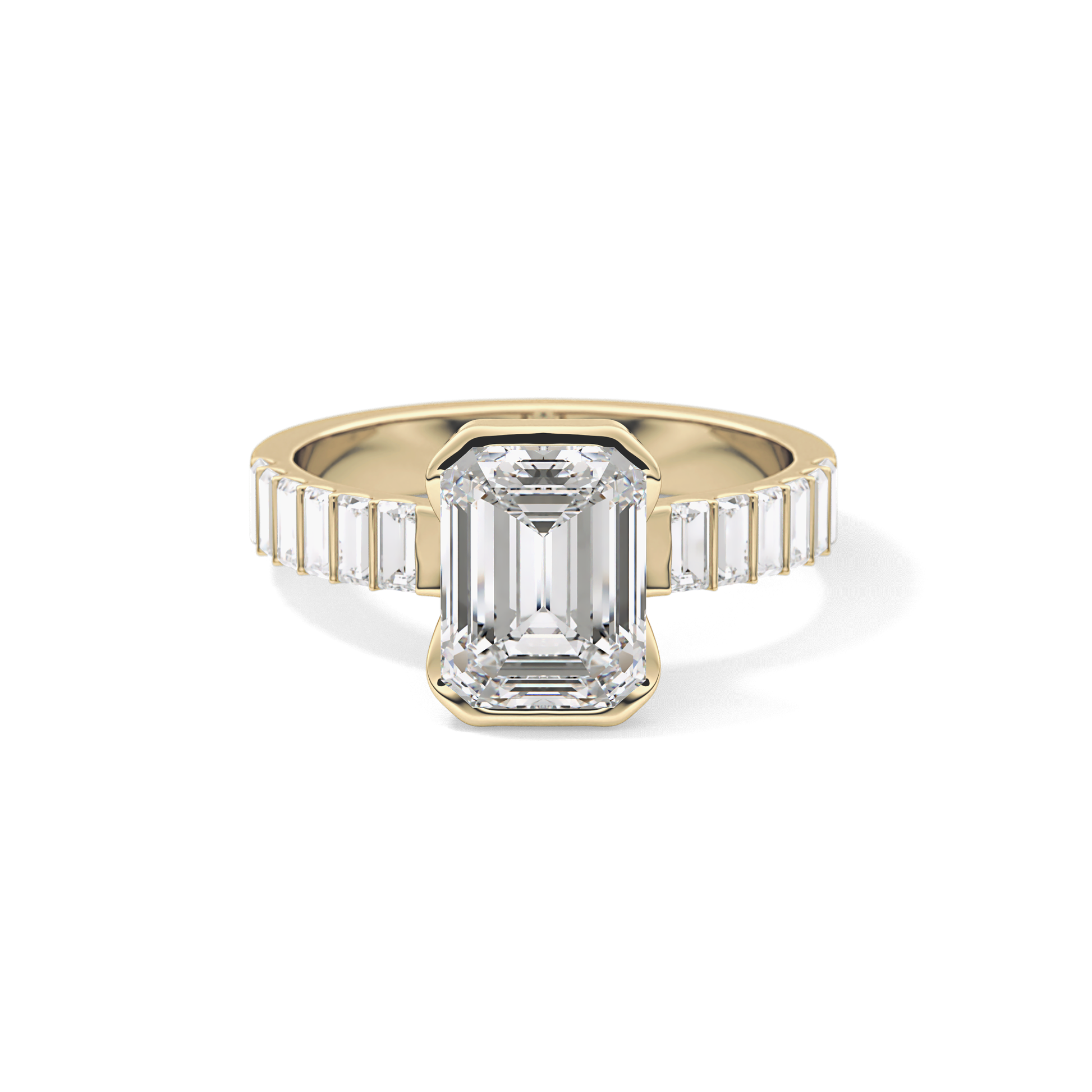 Emerald Half Bezel & Pave Lab Grown Diamond Engagement Ring