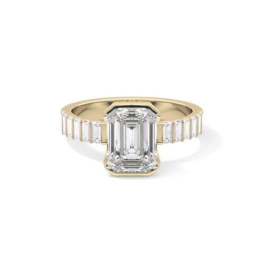 Emerald Half Bezel & Pave Lab Grown Diamond Engagement Ring