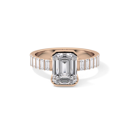 Emerald Half Bezel & Pave Lab Grown Diamond Engagement Ring