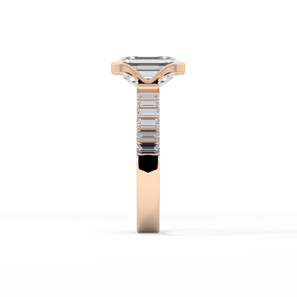 Emerald Half Bezel & Pave Lab Grown Diamond Engagement Ring