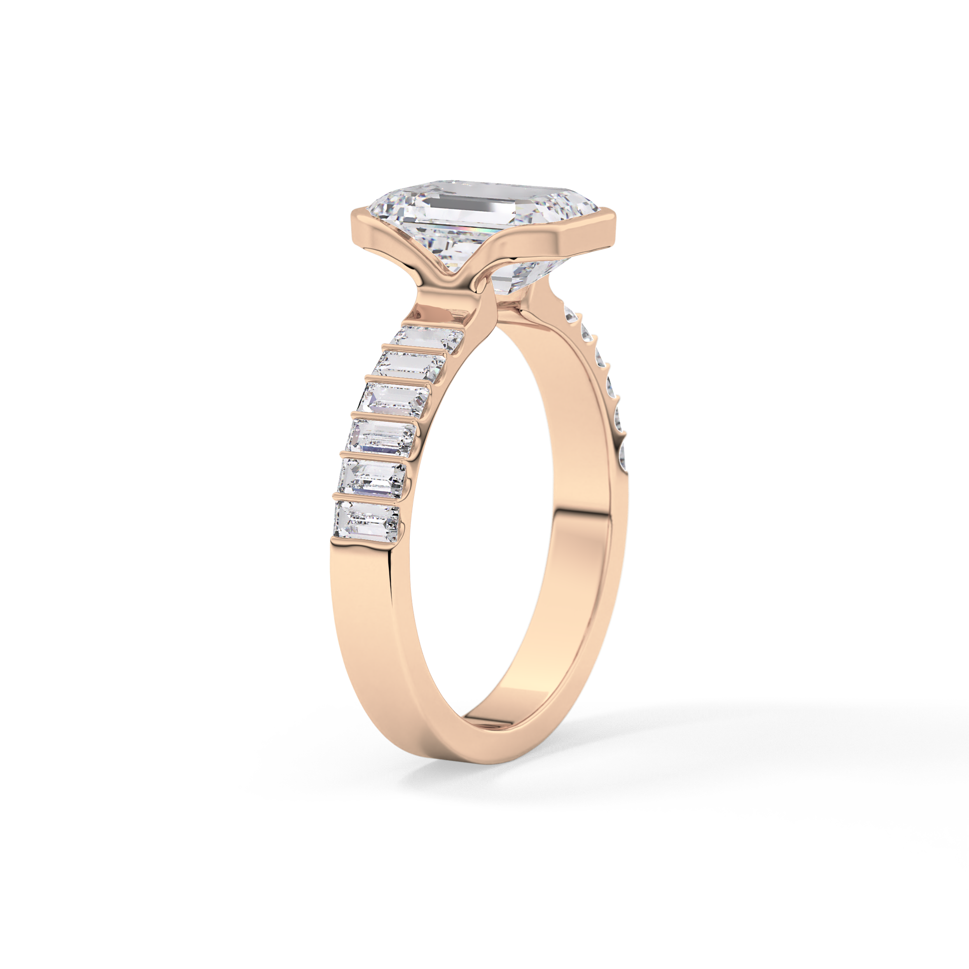Emerald Half Bezel & Pave Lab Grown Diamond Engagement Ring