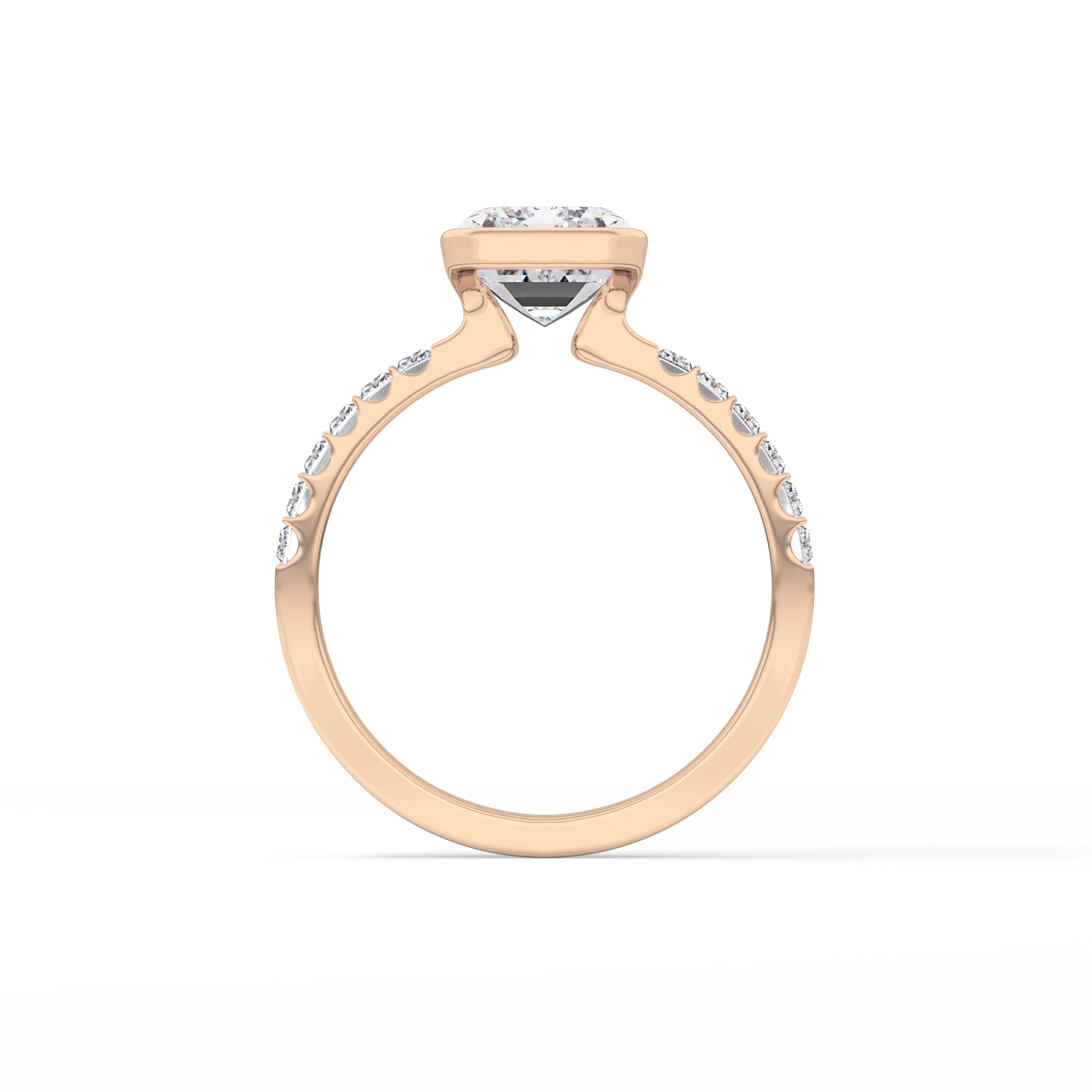 Emerald Half Bezel & Pave Lab Grown Diamond Engagement Ring