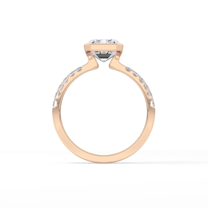 Emerald Half Bezel & Pave Lab Grown Diamond Engagement Ring
