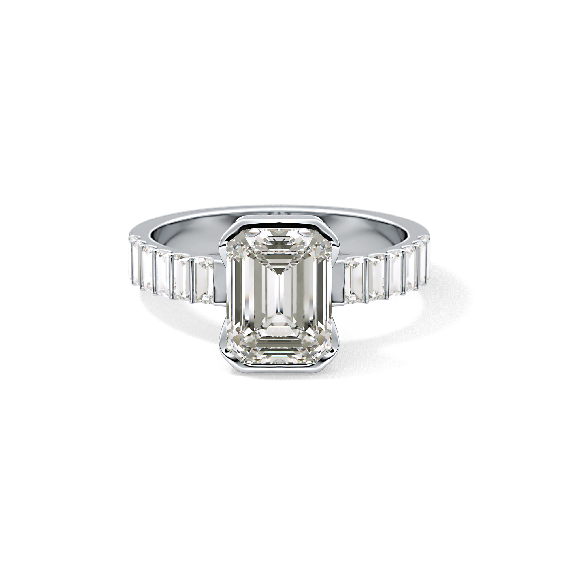 Emerald Half Bezel & Pave Lab Grown Diamond Engagement Ring