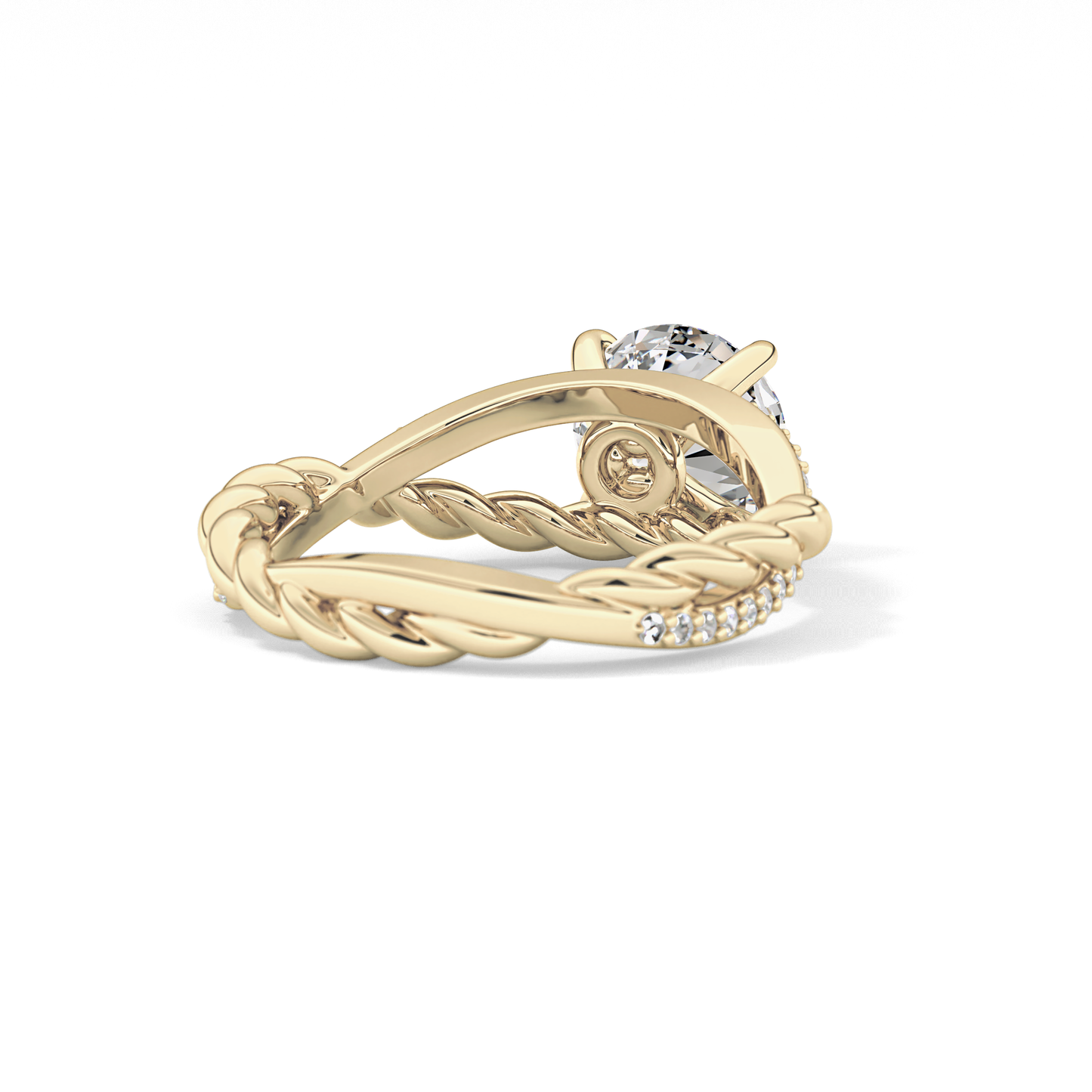 Round Pave Twisted Shank Lab Grown Diamond Engagement Ring