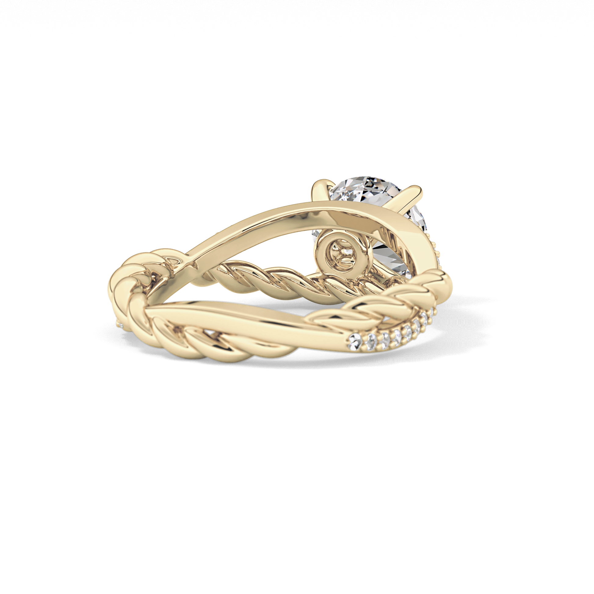 Round Pave Twisted Shank Lab Grown Diamond Engagement Ring