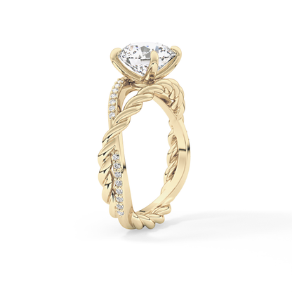Round Pave Twisted Shank Lab Grown Diamond Engagement Ring