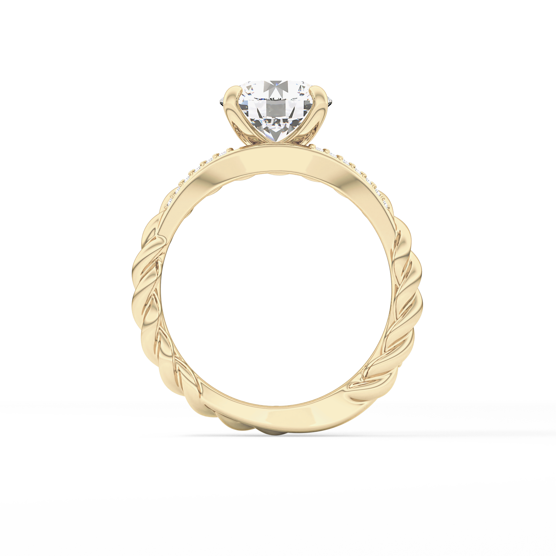 Round Pave Twisted Shank Lab Grown Diamond Engagement Ring