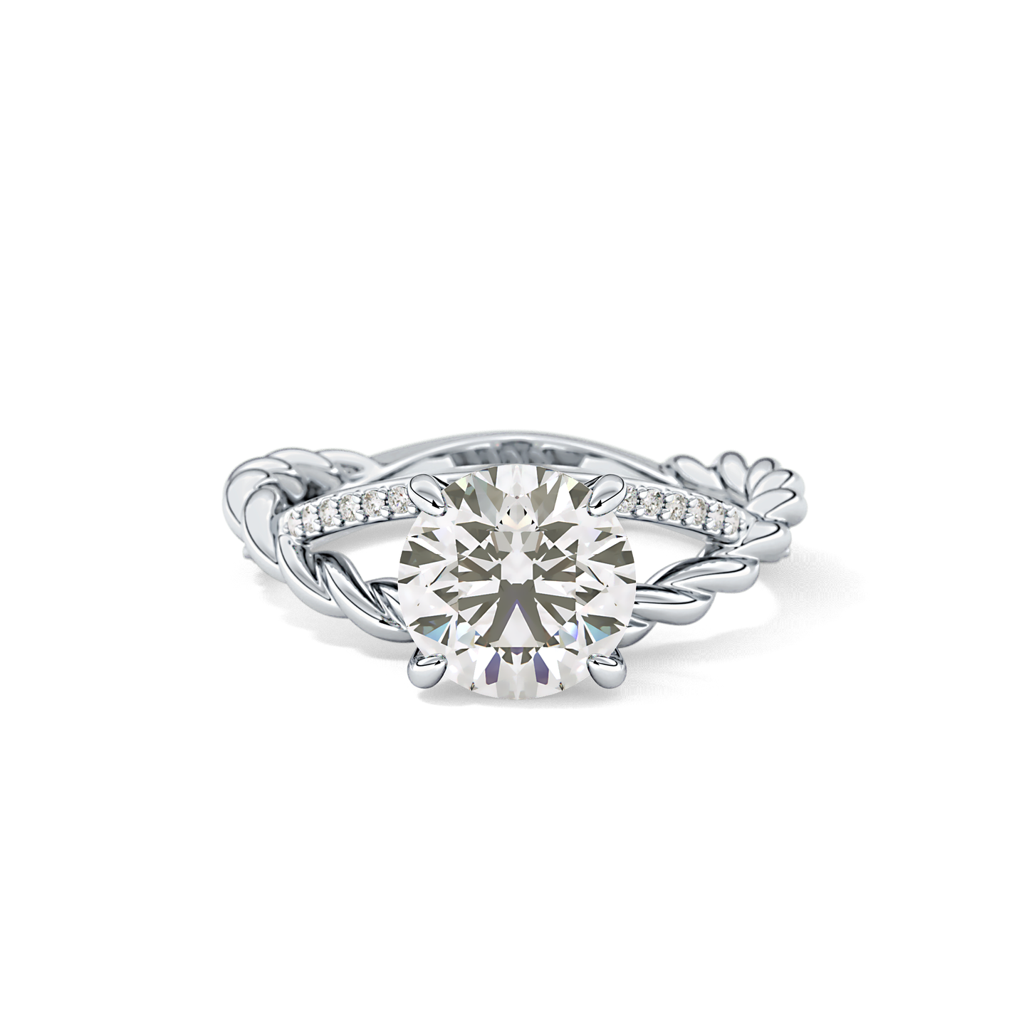 Round Pave Twisted Shank Lab Grown Diamond Engagement Ring