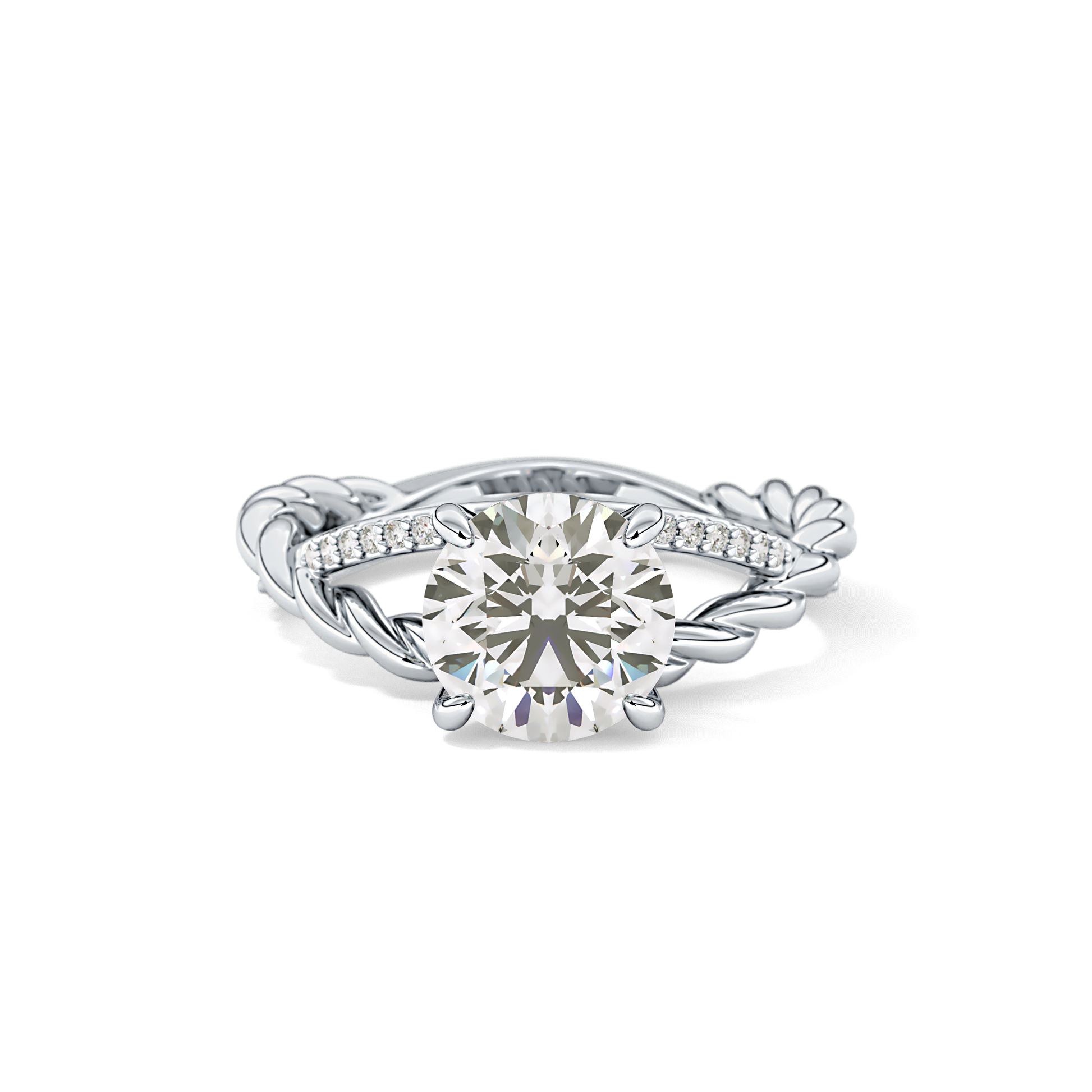 Round Pave Twisted Shank Lab Grown Diamond Engagement Ring