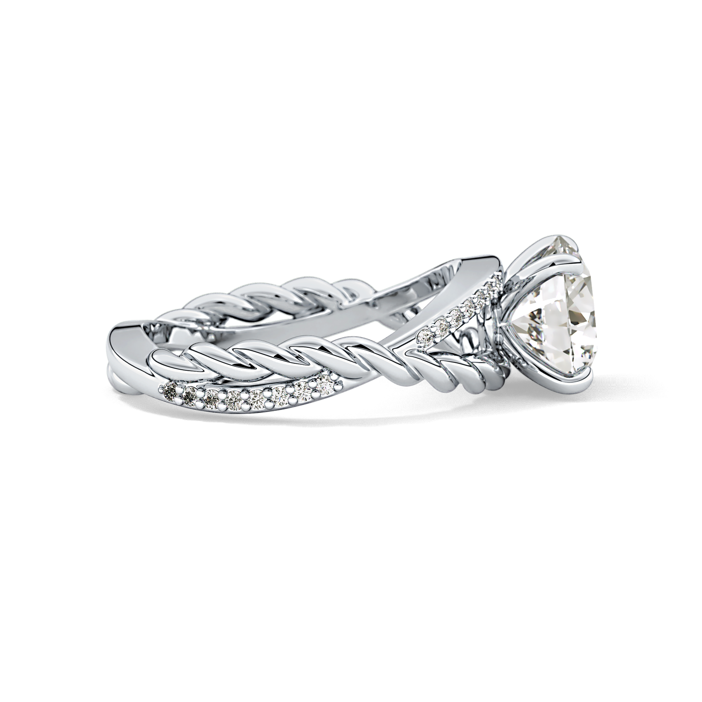 Round Pave Twisted Shank Lab Grown Diamond Engagement Ring