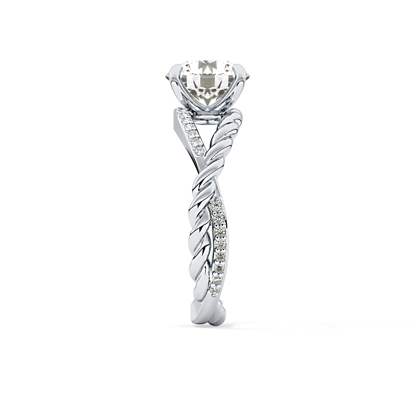 Round Pave Twisted Shank Lab Grown Diamond Engagement Ring